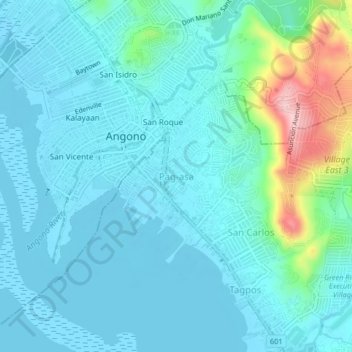 Mapa topográfico Pag-asa, altitud, relieve
