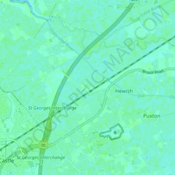 Mapa topográfico West Hewish, altitud, relieve