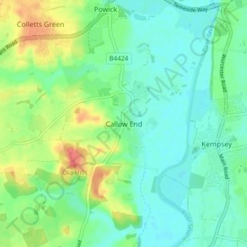 Mapa topográfico Callow End, altitud, relieve