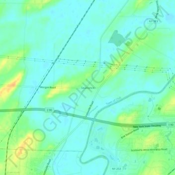 Mapa topográfico Severance, altitud, relieve