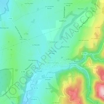 Mapa topográfico Les Champs Rouges, altitud, relieve