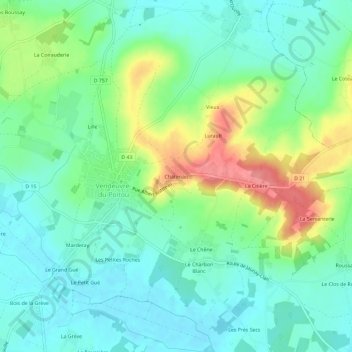 Mapa topográfico Chatenais, altitud, relieve