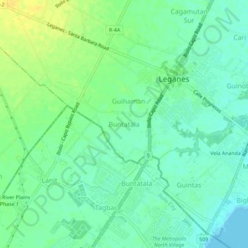 Mapa topográfico Buntatala, altitud, relieve