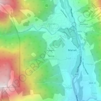 Mapa topográfico Dunghri, altitud, relieve