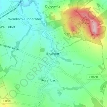 Mapa topográfico Bischdorf, altitud, relieve