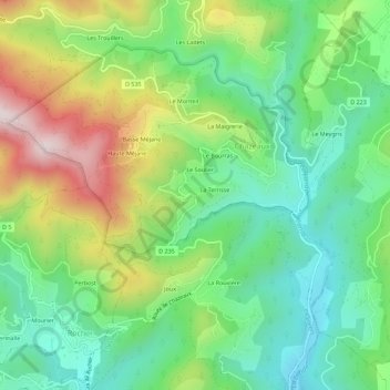 Mapa topográfico Le Blaze, altitud, relieve