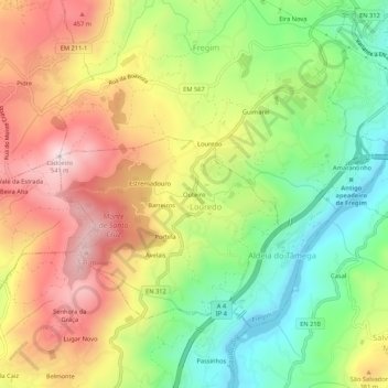 Mapa topográfico Outeiro, altitud, relieve