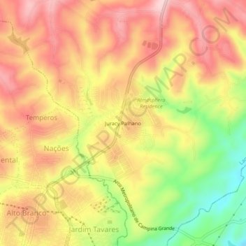 Mapa topográfico Juracy Palhano, altitud, relieve
