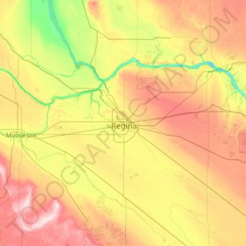 Mapa topográfico Regina (city), altitud, relieve
