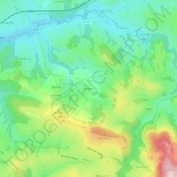 Mapa topográfico Bruyère, altitud, relieve