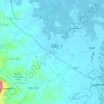 Mapa topográfico Tina, altitud, relieve