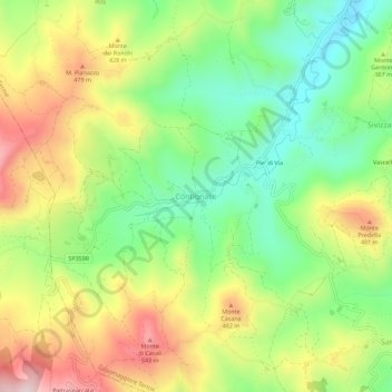 Mapa topográfico Contignaco, altitud, relieve