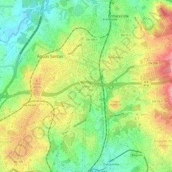 Mapa topográfico Granja, altitud, relieve