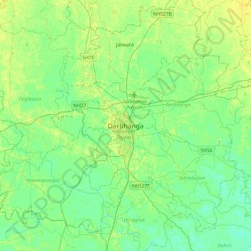 Mapa topográfico Darbhanga, altitud, relieve
