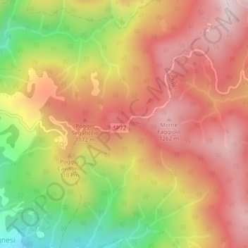 Mapa topográfico Croce Gaggi, altitud, relieve