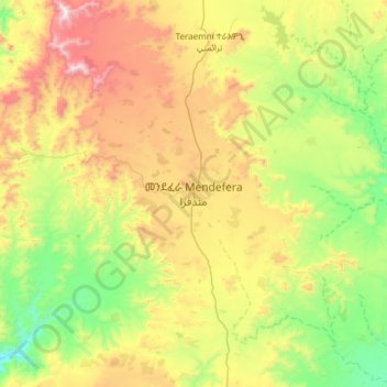 Mapa topográfico Mendefera, altitud, relieve