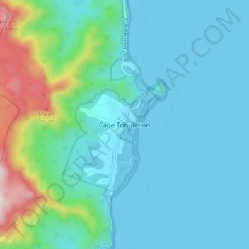 Mapa topográfico Cape Tribulation, altitud, relieve