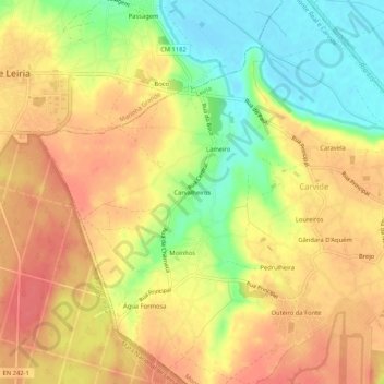 Mapa topográfico Carvalheiros, altitud, relieve