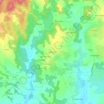 Mapa topográfico Villeforceix, altitud, relieve