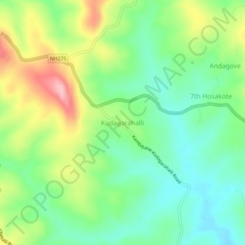 Mapa topográfico Kodagarahalli, altitud, relieve