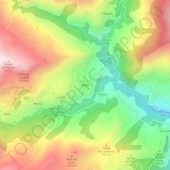 Mapa topográfico Sorre, altitud, relieve