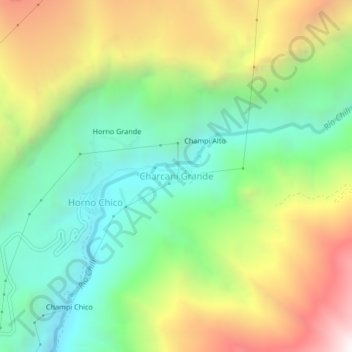 Mapa topográfico Charcani Grande, altitud, relieve