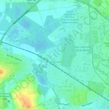 Mapa topográfico Les Marais de Courcelles, altitud, relieve