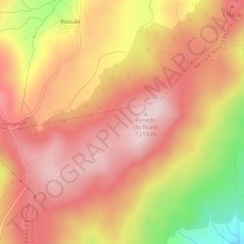 Mapa topográfico Serra de Bigorne, altitud, relieve