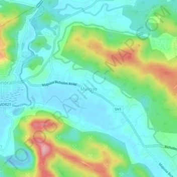 Mapa topográfico Mulgao, altitud, relieve