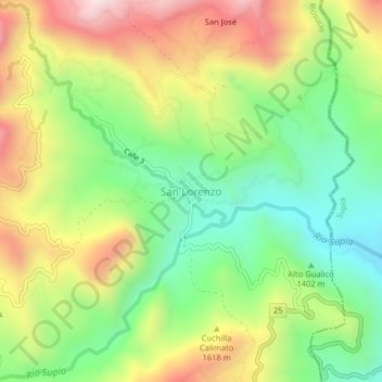 Mapa topográfico San Lorenzo, altitud, relieve