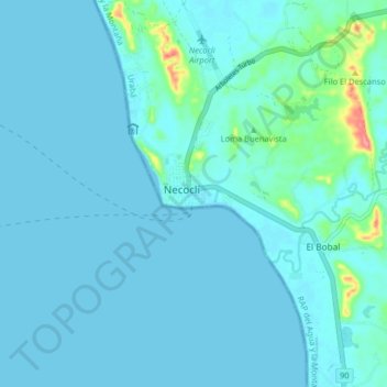 Mapa topográfico Necoclí, altitud, relieve