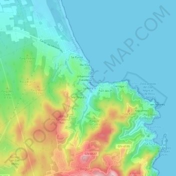 Mapa topográfico sa Riera, altitud, relieve