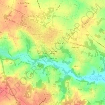 Mapa topográfico La Poste de Gesvres, altitud, relieve