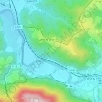 Mapa topográfico Carté, altitud, relieve