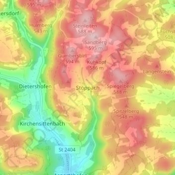 Mapa topográfico Stöppach, altitud, relieve