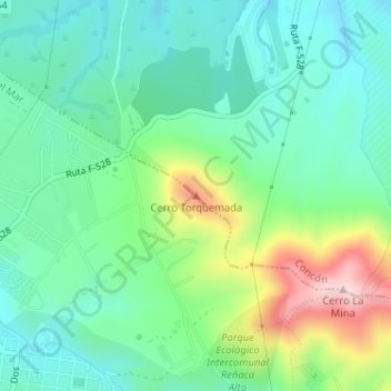 Mapa topográfico Cerro Torquemada, altitud, relieve