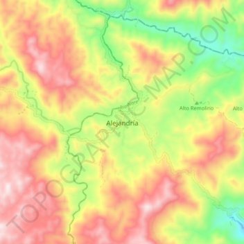 Mapa topográfico Alejandría, altitud, relieve