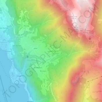 Mapa topográfico La Sauffaz, altitud, relieve