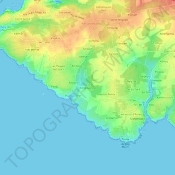 Mapa topográfico Kerglouanou, altitud, relieve