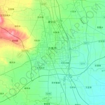 Mapa topográfico 许昌市, altitud, relieve