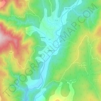 Mapa topográfico Oliveira, altitud, relieve