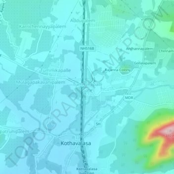 Mapa topográfico Tummikapalli Gate, altitud, relieve