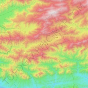 Mapa topográfico Lemmi, altitud, relieve