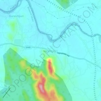 Mapa topográfico Vajreshwari, altitud, relieve