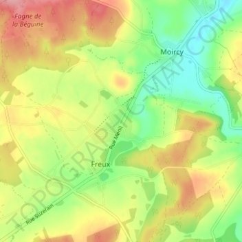 Mapa topográfico Freux-Ménil, altitud, relieve