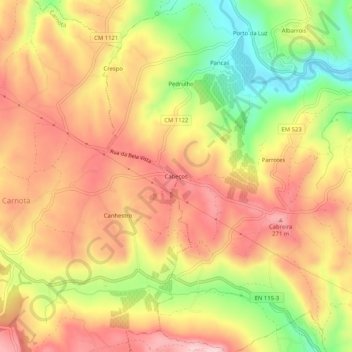 Mapa topográfico Cabeços, altitud, relieve