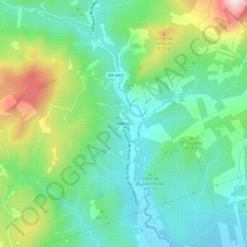 Mapa topográfico Milanos, altitud, relieve