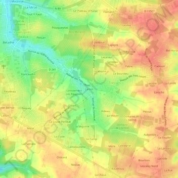 Mapa topográfico Camot, altitud, relieve