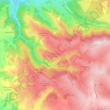 Mapa topográfico Issanchou le Haut, altitud, relieve