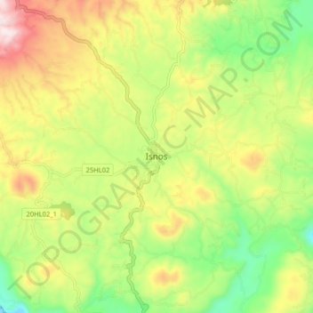 Mapa topográfico Isnos, altitud, relieve